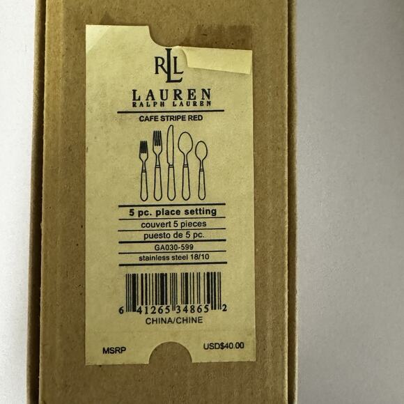 RLL Ralph Lauren Cafe Stripe Red 5 PC Place Setting, GA030-599, NEW w/ Box - Picture 6 of 6